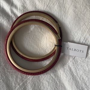Brushed Gold and Burgundy Leather Bangle Set